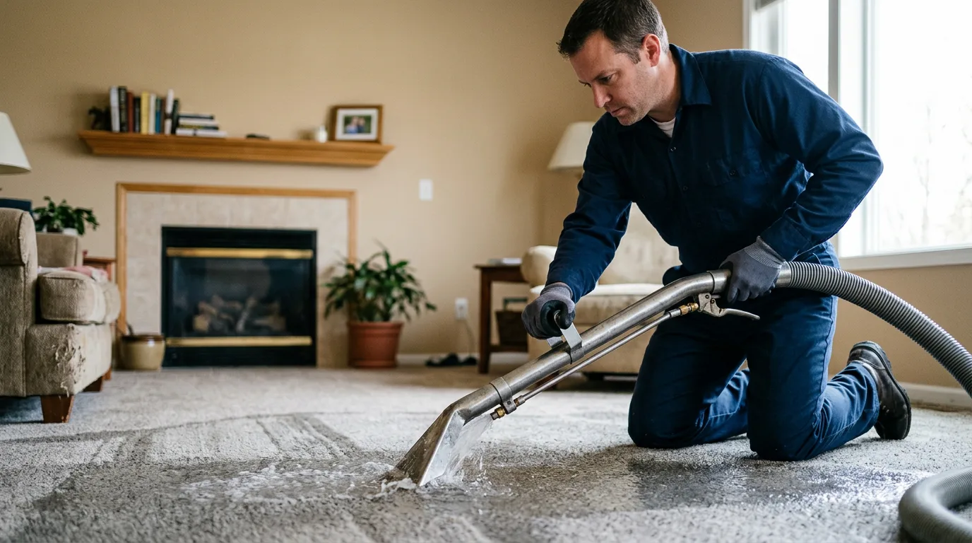 Water damage restoration technician working near Philo, IL